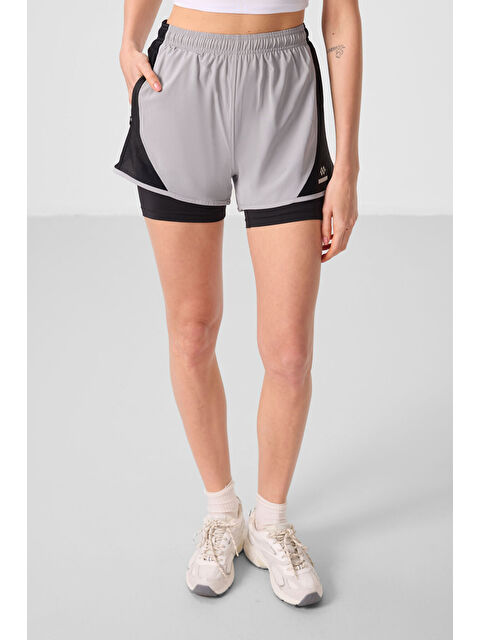 Tommylife Taş Polyester Gizli Cep Fermuarlı Standart Kalıp Kadın İçi Taytlı Şort - 91015 - S000364965-25636