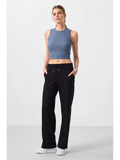 Tommylife Siyah Yumuşak Dokulu Cepli Ön Dikiş Detaylı Kadın Palazzo Pantolon - 94670 - S000364957-19351