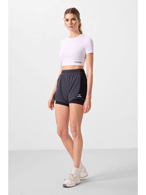 Tommylife Antrasit Polyester Gizli Cep Fermuarlı Standart Kalıp Kadın İçi Taytlı Şort - 91015 - S000364965-29666