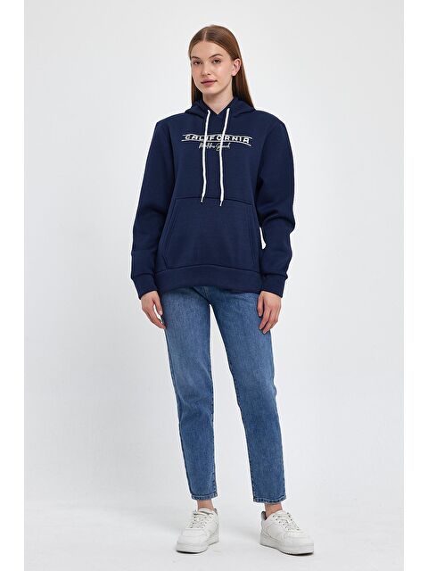 Süperlife Kadın Kapüşonlu Rahat Kalıp İçi Polarlı 3 iplik Californıa Baskılı SweatShırt spr24swk11 - S000080497-21164