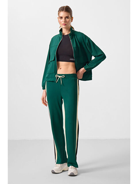 Tommylife Yeşil Yumuşak Dokulu Yan Panel Detaylı Geniş Paça Kadın Palazzo Pantolon - 94671 - S000364966-18194