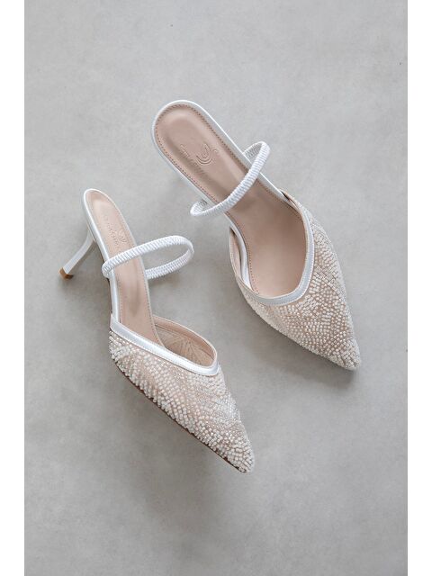 Straswans Marsha Kadın Taş Detay Topuklu Ayakkabı Sedef