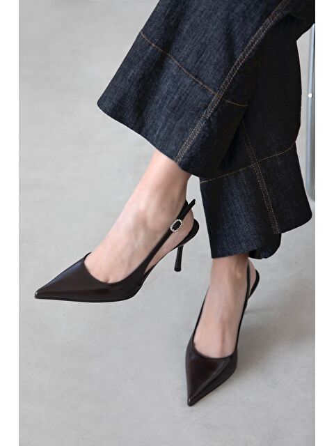 Straswans Elsa Kadın Topuklu Kırışık Deri Ayakkabı Kahve