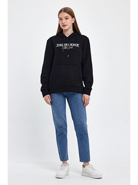 Süperlife Kadın Kapüşonlu Rahat Kalıp İçi Polarlı 3 iplik Californıa Baskılı SweatShırt spr24swk11 - S000080497-19351