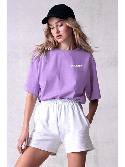 Madmext Lila Baskılı Tişört Mg1197
