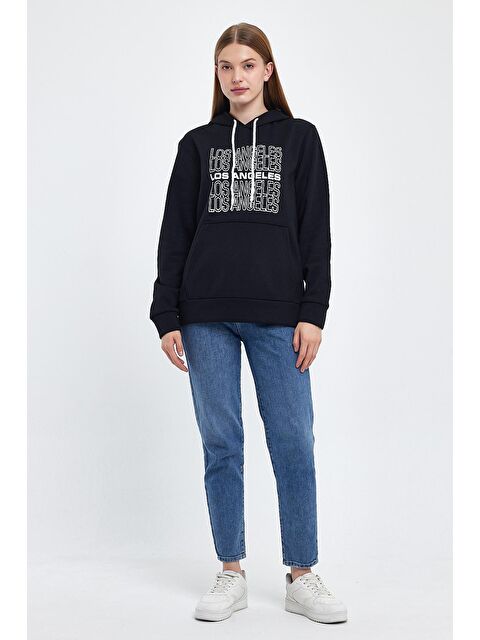 Süperlife Kadın Kapüşonlu Rahat Kalıp İçi Polarlı 3 iplik Los Angeles Baskılı SweatShırt spr24swK10 - S000079804-19351