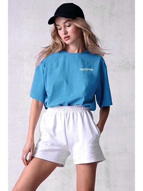 Madmext Mavi Baskılı Tişört Mg1197