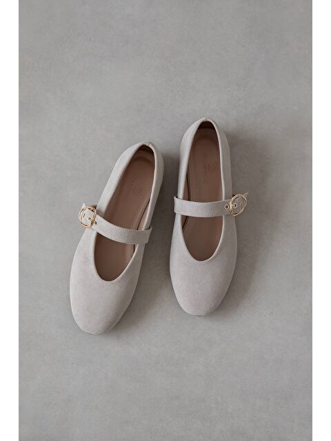 Straswans Bella Kadın Kemer Detay Süet Babet Bej