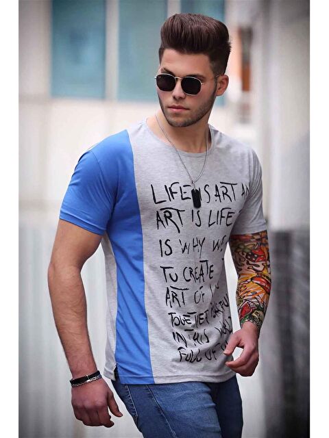 Madmext Baskılı Gri %100 Pamuk Tişört 3020 - S000039617-20600