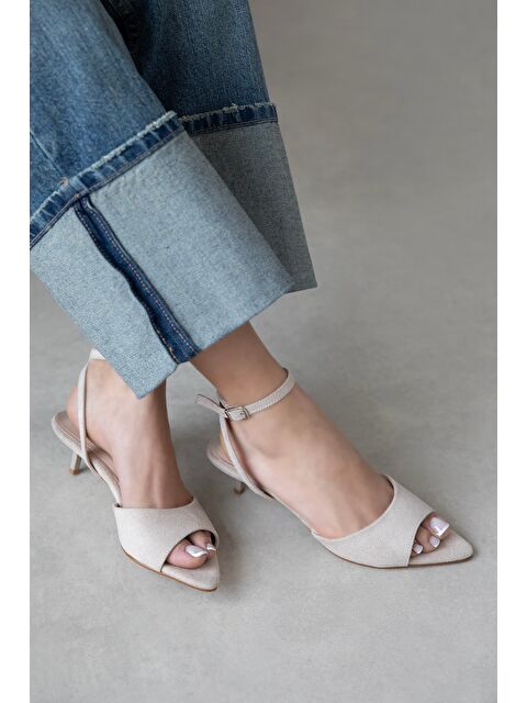 Straswans Noah Kadın Topuklu Süet Sandalet Bej