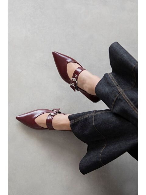 Straswans Bruno Kadın Kemer Detay Kırışık Deri Babet Bordo