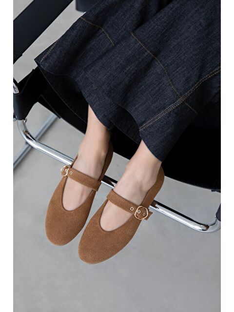 Straswans Bella Kadın Kemer Detay Süet Babet Taba