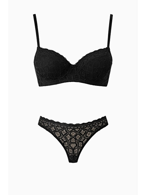 NBB Siyah Easy Lace Desteksiz Straplez Takım - S000505981-19351