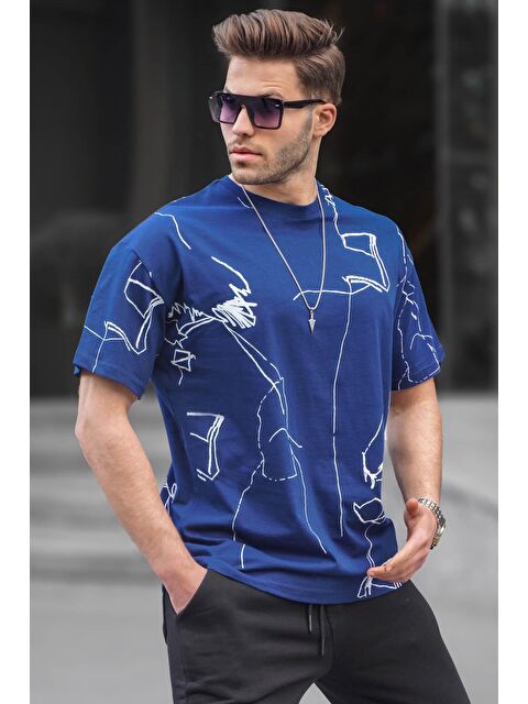 Madmext Lacivert Desenli Regular Fit Erkek %100 Pamuk Tişört 6075 - S000016084-21164