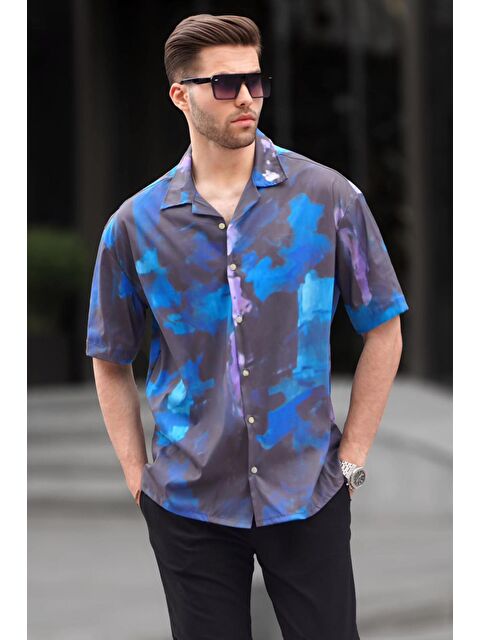 Madmext Siyah Kısa Kollu Desenli Erkek Gömlek 6700 - S000029330-19351