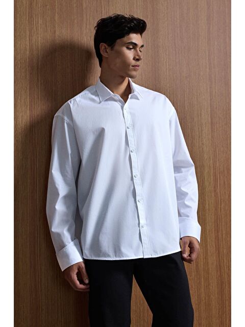 Abluka Online Erkek Oversize Uzun Kollu Basic Gömlek Beyaz - S000491644-20063