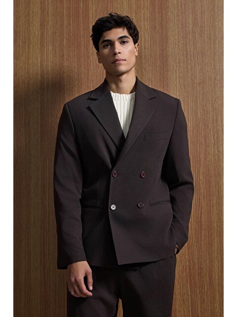 Abluka Online Erkek Oversize Rahat Kalıp Kruvaze Takım Elbise Kahve - S000203326-19413