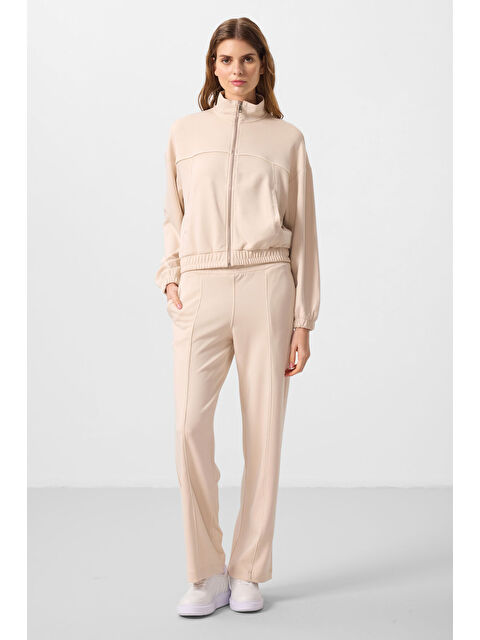 Tommylife Bej Yumuşak Dokulu Dik Yaka Oversize Lastikli Kadın Eşofman Takım - 95349 - S000364956-19928