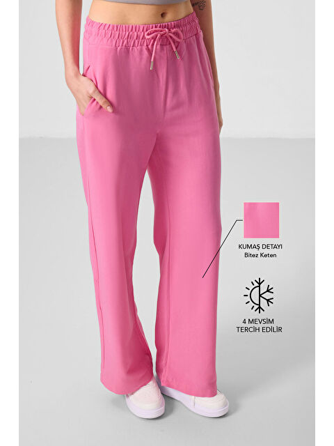 Tommylife Fuşya Keten Geniş Paça Rahat Form Kadın Palazzo Pantolon - 94675 - S000364963-18686