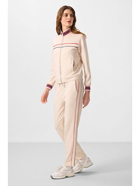 Tommylife Bej Yumuşak Dokulu Triko Dik Yaka Oversize Kadın Eşofman Takım - 95350 - S000364958-19928