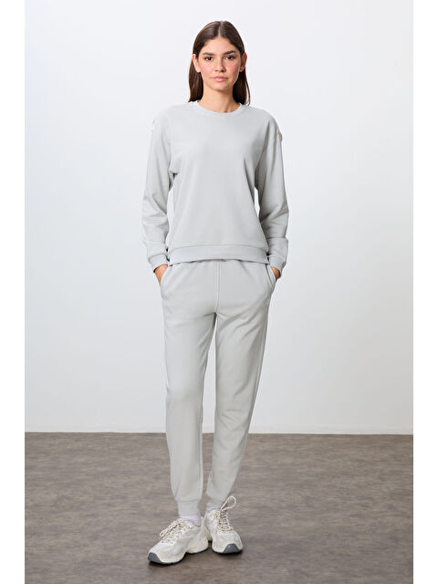 Tommylife Taş Kompakt Pamuklu Kalın Pürüzsüz Dokulu O Yaka Oversize Fit Kadın Eşofman Takım - 95341 - S000332324-25636