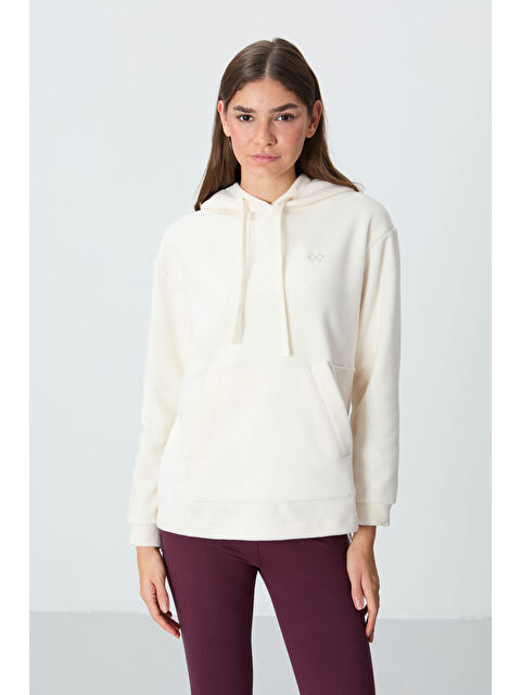 Tommylife Ekru Kalın Yumuşak Dokulu Hoodie Oversize Nakışlı Polar Kadın 97292 - S000332336-19965