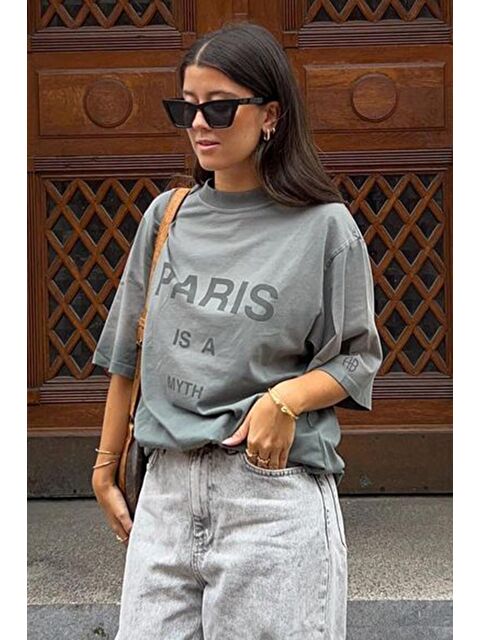 Madmext Füme Paris Baskılı Kadın Tişört Mg1654