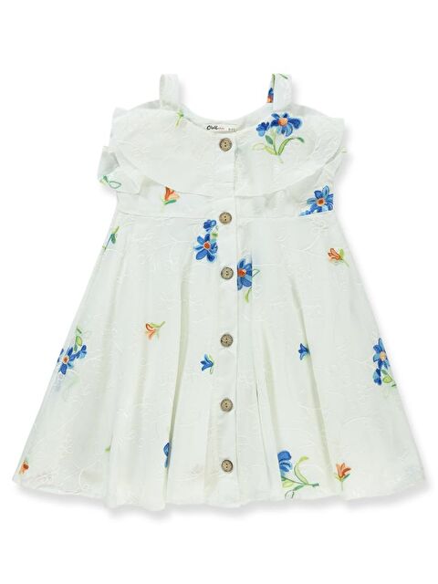 Civil Girls Çiçek Nakışlı 6-9 Yaş Elbise - Ekru 7-8 Yaş - S000383852-19965