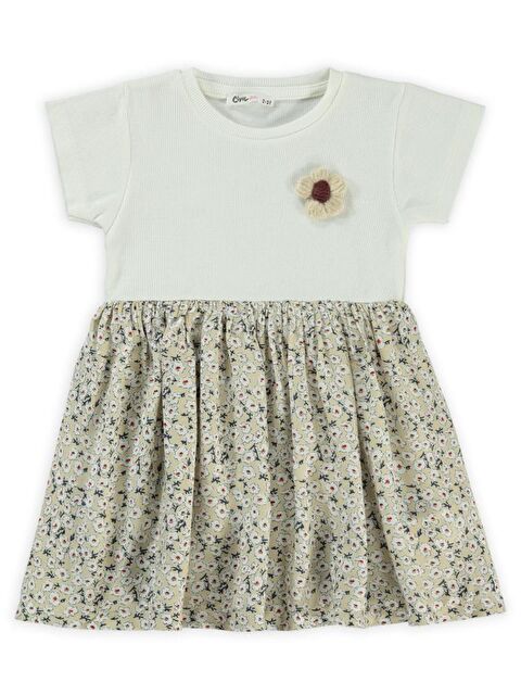 Civil Girls Çiçek Desenli 2-5 Yaş Elbise - Bej 3-4 Yaş - S000381960-19928