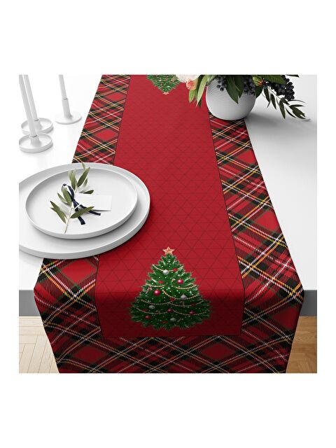 Evmila Yılbaşı Özel Yılbaşı Ağaç Desenli Kadife Runner 40x140 cm - S000085775-23173