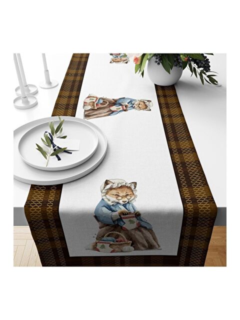 Evmila Tilki Desenli Kadife Runner 40x140 cm - S000085783-23173