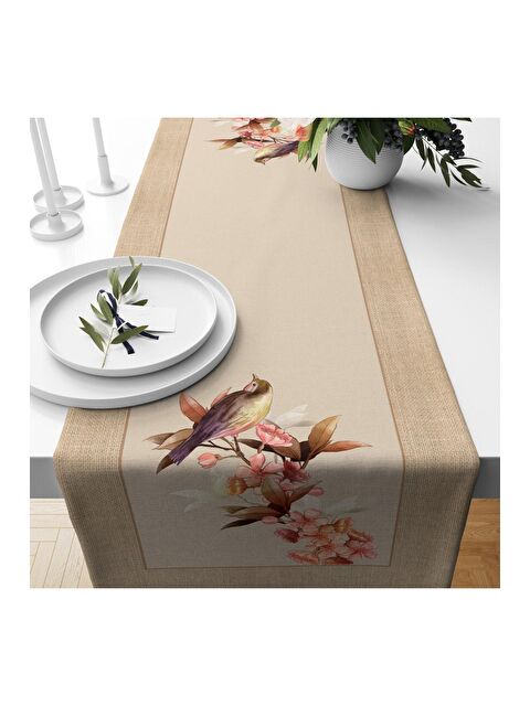 Evmila Kuş Desenli Kadife Runner 40x140 cm - S000085789-23173
