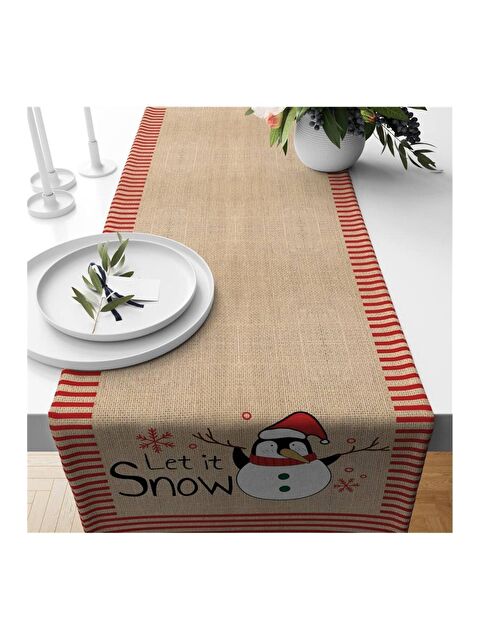 Evmila Yılbaşı Özel Kardan Adam Desenli Let It Snow Yazılı Runner 40x140 cm - S000085792-23173