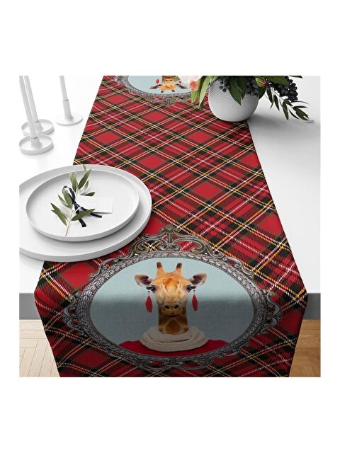 Evmila Zürafa Tablosu Desenli Kadife Runner 40x140 cm - S000085808-23173