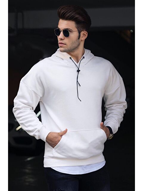 Madmext Basic Beyaz  Kapüşonlu Erkek %100 Pamuk Hoodie 4764 - S000049916-20063
