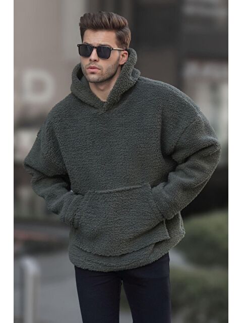 Madmext Haki Oversize Pelış  Erkek Kapüşonlu Sweatshirt Hoodie 6160 - S000049354-18547