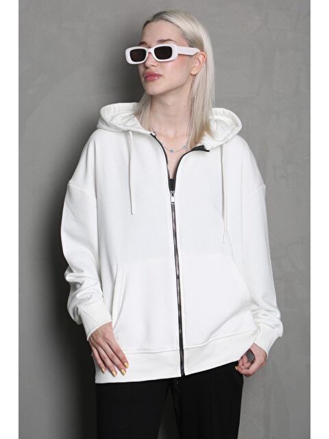 Madmext Ekru Kapüşonlu Basic Sweatshirt Mg1900 - S000056774-19965