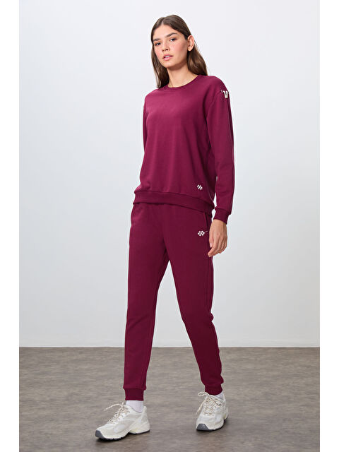 Tommylife Erguvan Kompakt Pamuklu Kalın Pürüzsüz Dokulu O Yaka Oversize Fit Kadın Eşofman Takım - 95341 - S000332324-20042