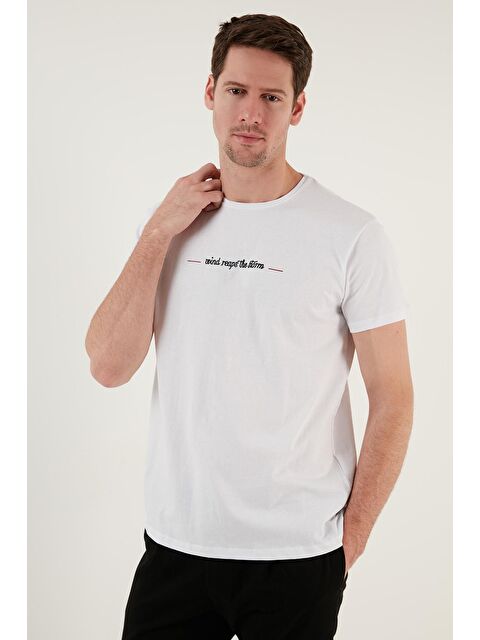 Buratti Yazı Baskılı Bisiklet Yaka %100 Pamuk Slim Fit Tişört 541WIND - S000001202-20063