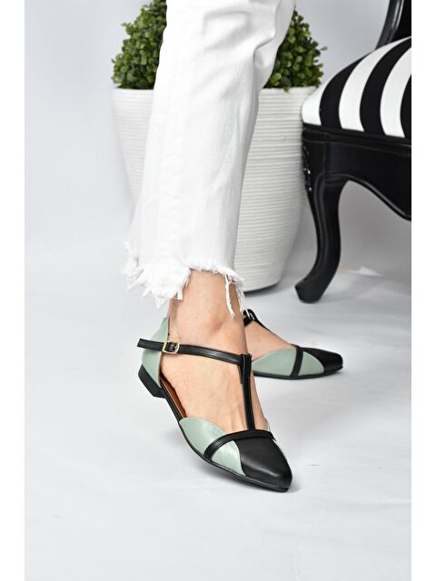 Fox Shoes Yeşil/Siyah Kadın Babet B726881809 - S000031767-37472