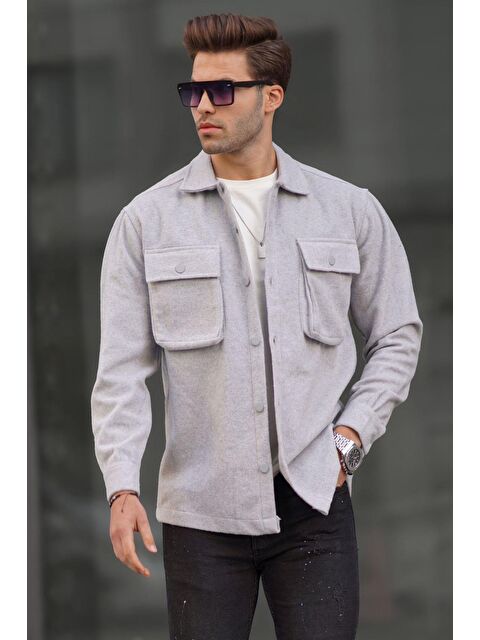 Madmext Gri Oversize %100 Pamuk Erkek Oduncu Gömlek 6709 - S000065204-20600