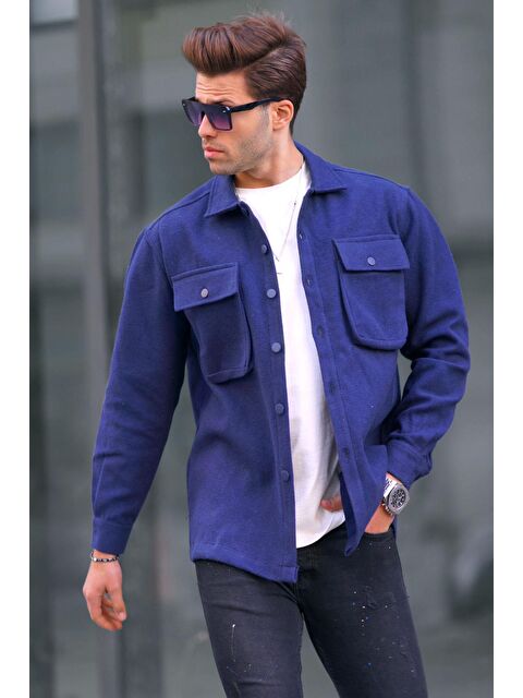 Madmext Lacivert  Oversize %100 Pamuk Erkek Oduncu Gömlek 6809 - S000065204-21164