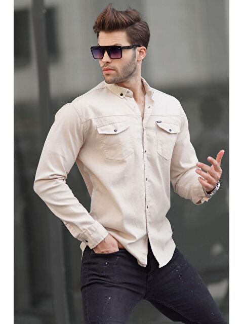 Madmext Bej Rahat Kalıp Gabardin Erkek %100 Pamuk Gömlek 6810 - S000039735-19928