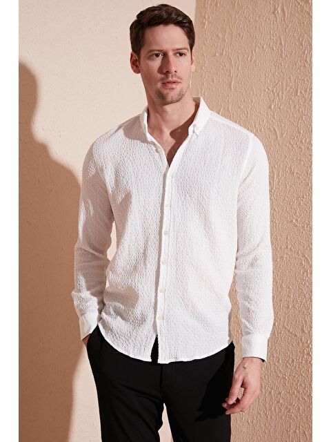 Buratti Pamuklu Düğmeli Yaka Uzun Kollu Slim Fit Gömlek CF23S112237 - S000000725-20063
