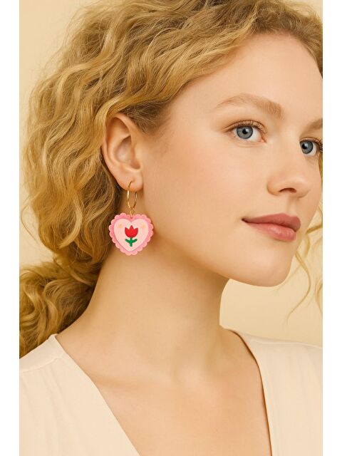 New Obsessions Pembe Kalpli Asetat Hafif Sallantılı Küpe - S000366209-20024