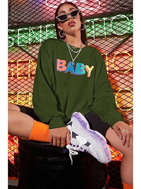 Madmext Haki Baby Baskılı Sweatshirt Mg791 - S000032503-18547