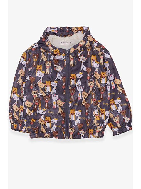 Breeze Kız Çocuk Yağmurluk Kedicik Desenli Füme (1-2 Yaş) - S000071898-29351