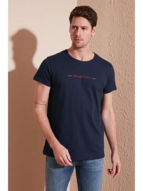 Buratti Yazı Baskılı Bisiklet Yaka %100 Pamuk Slim Fit Tişört 541WIND - S000001202-21164