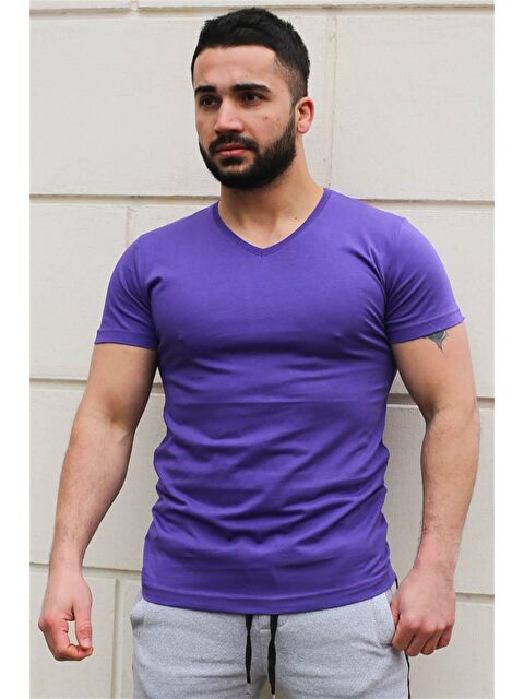 Madmext Düz Basic Mor %100 Pamuk Tişört 3005 - S000039665-20042