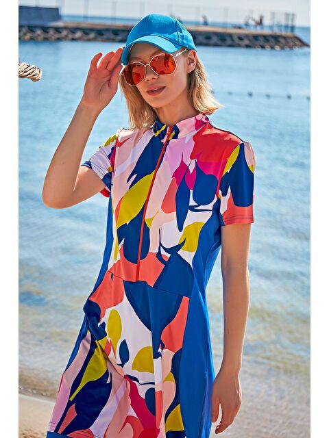 Marina Desenli Saks Taytlı Yarı Kapalı Mayo M2371 - S000029359-23710